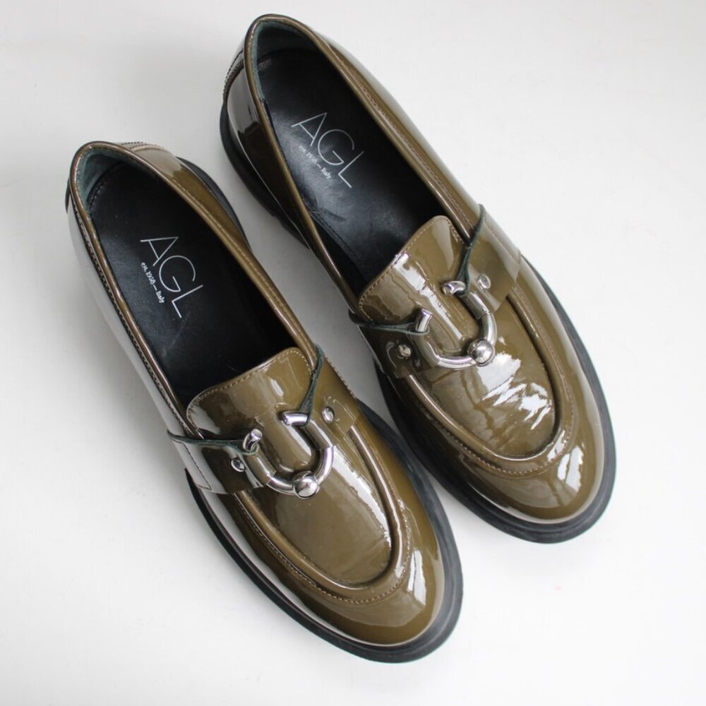 AGL Green Patent Leather Monique Bit Chunky Platform Loafers Size 41 EU / 11 US - Picture 4 of 10